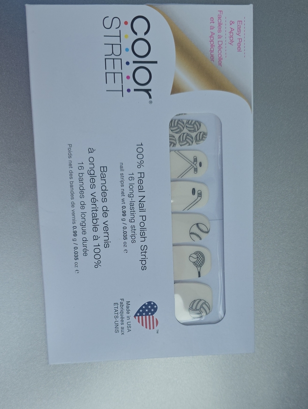 Color Street Cream Nail Polish Strips with Sports Icon Accents GAME ON